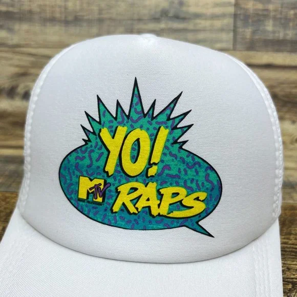Yo! MTV Raps Mens Trucker Hat White Snapback 1988 Hip Hop Battle Retro TV Cap - Picture 3 of 8